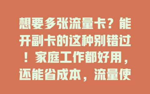 想要多张流量卡？能开副卡的这种别错过！家庭工作都好用，还能省成本，流量使用超灵活