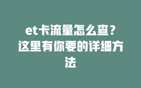 et卡流量怎么查？这里有你要的详细方法
