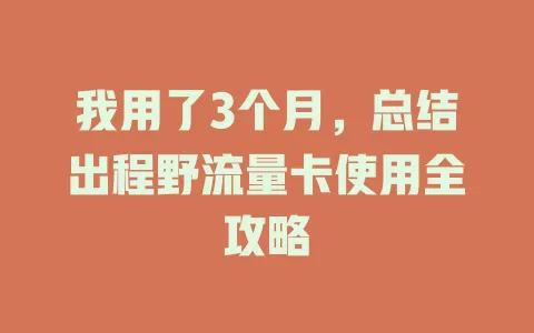 我用了3个月，总结出程野流量卡使用全攻略