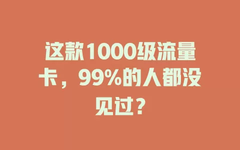 这款1000级流量卡，99%的人都没见过？