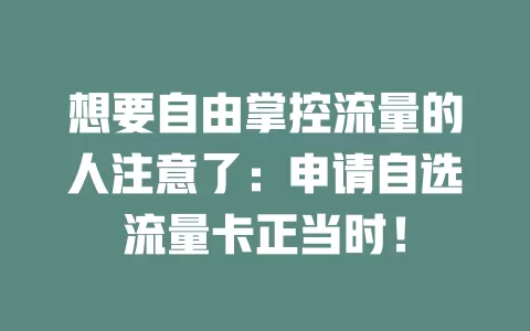 想要自由掌控流量的人注意了：申请自选流量卡正当时！
