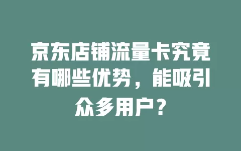京东店铺流量卡究竟有哪些优势，能吸引众多用户？