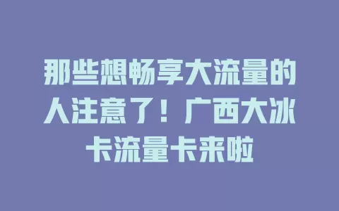 那些想畅享大流量的人注意了！广西大冰卡流量卡来啦