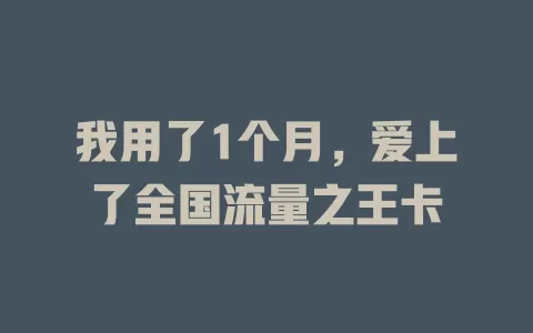 我用了1个月，爱上了全国流量之王卡