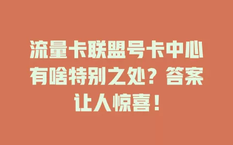 流量卡联盟号卡中心有啥特别之处？答案让人惊喜！