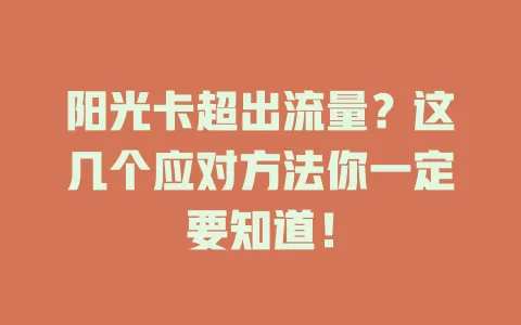 阳光卡超出流量？这几个应对方法你一定要知道！