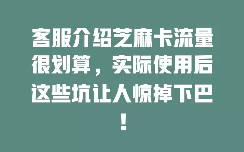 客服介绍芝麻卡流量很划算，实际使用后这些坑让人惊掉下巴！