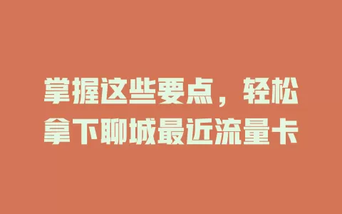 掌握这些要点,轻松拿下聊城最近流量卡