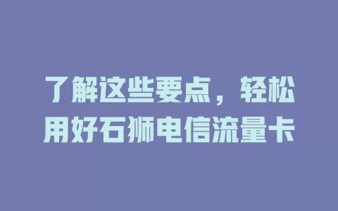 了解这些要点，轻松用好石狮电信流量卡