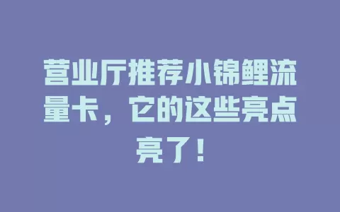 营业厅推荐小锦鲤流量卡，它的这些亮点亮了！
