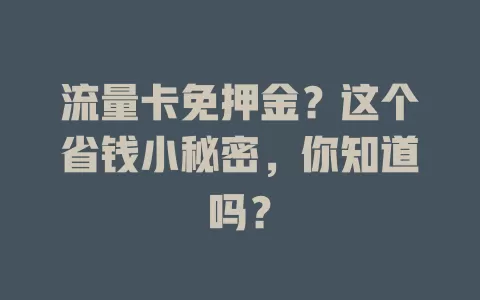 流量卡免押金？这个省钱小秘密，你知道吗？