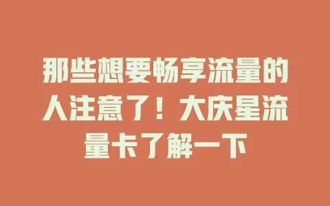 那些想要畅享流量的人注意了！大庆星流量卡了解一下