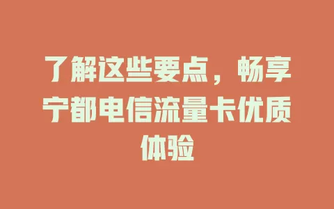 了解这些要点，畅享宁都电信流量卡优质体验