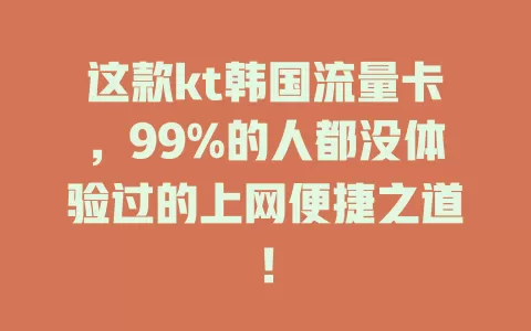 这款kt韩国流量卡，99%的人都没体验过的上网便捷之道！