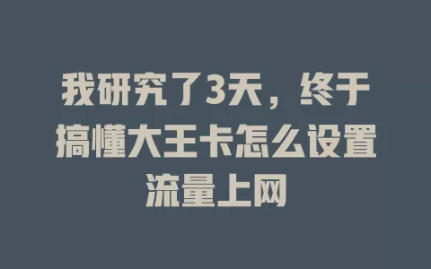 我研究了3天，终于搞懂大王卡怎么设置流量上网