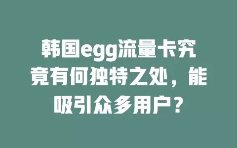 韩国egg流量卡究竟有何独特之处，能吸引众多用户？