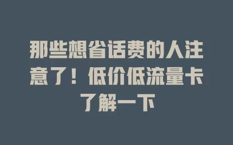 那些想省话费的人注意了！低价低流量卡了解一下
