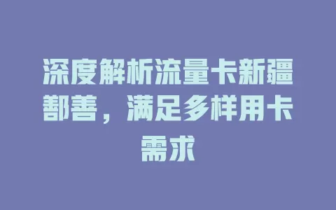 深度解析流量卡新疆鄯善，满足多样用卡需求