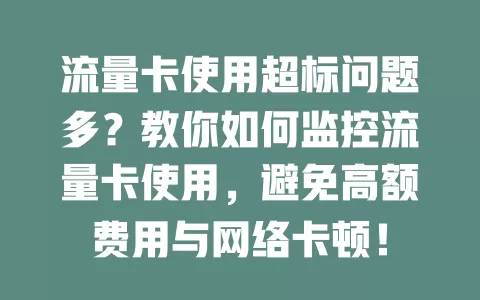 流量卡使用超标问题多？教你如何监控流量卡使用，避免高额费用与网络卡顿！