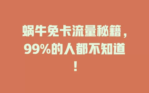 蜗牛免卡流量秘籍，99%的人都不知道！