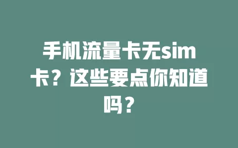 手机流量卡无sim卡？这些要点你知道吗？