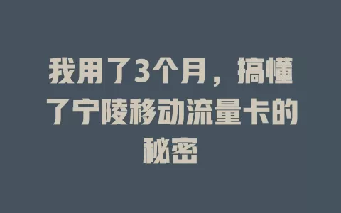 我用了3个月，搞懂了宁陵移动流量卡的秘密