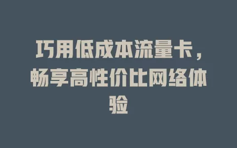 巧用低成本流量卡，畅享高性价比网络体验