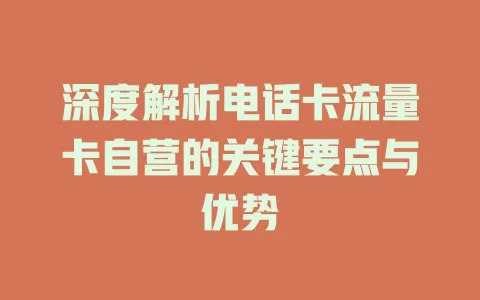 深度解析电话卡流量卡自营的关键要点与优势