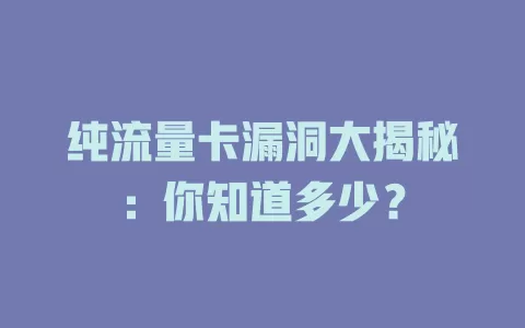 纯流量卡漏洞大揭秘：你知道多少？