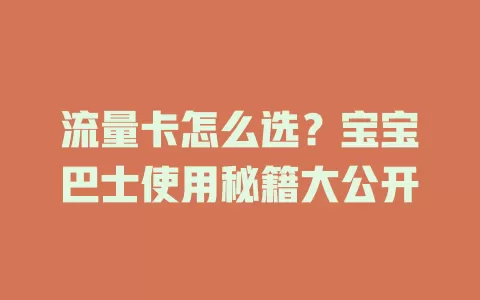 流量卡怎么选？宝宝巴士使用秘籍大公开