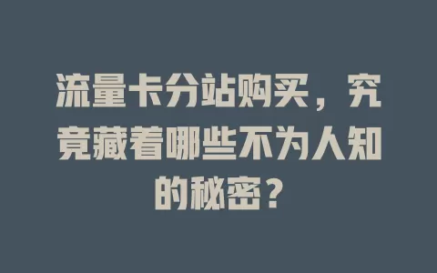 流量卡分站购买，究竟藏着哪些不为人知的秘密？