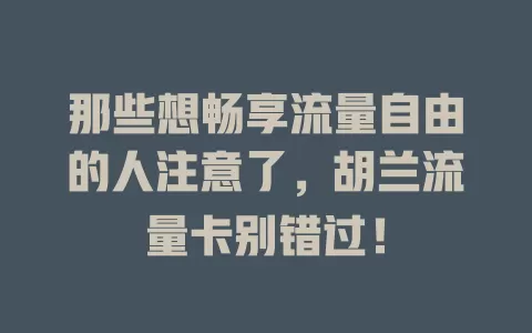 那些想畅享流量自由的人注意了，胡兰流量卡别错过！