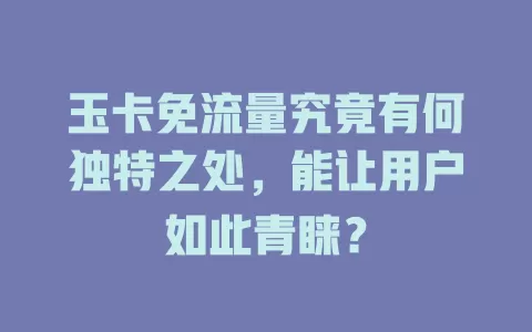玉卡免流量究竟有何独特之处，能让用户如此青睐？