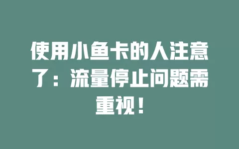 使用小鱼卡的人注意了:流量停止问题需重视!