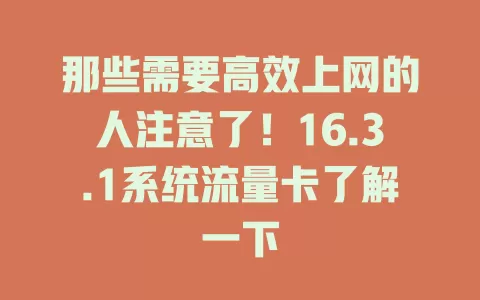 那些需要高效上网的人注意了！16.3.1系统流量卡了解一下