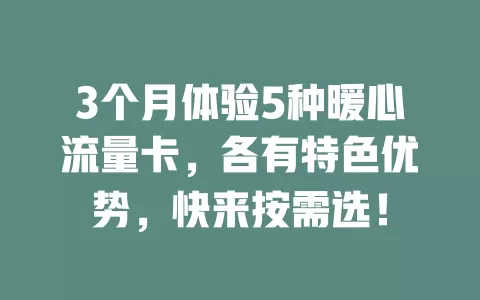 3个月体验5种暖心流量卡，各有特色优势，快来按需选！