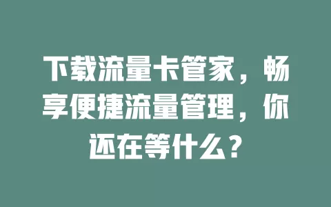 下载流量卡管家，畅享便捷流量管理，你还在等什么？