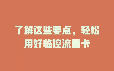 了解这些要点，轻松用好临控流量卡