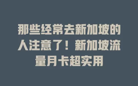 那些经常去新加坡的人注意了！新加坡流量月卡超实用