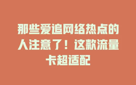 那些爱追网络热点的人注意了！这款流量卡超适配