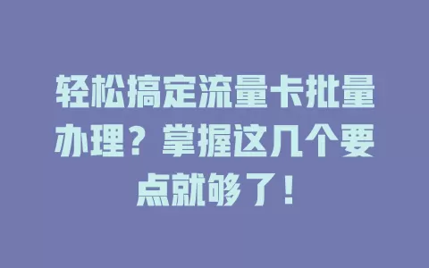 轻松搞定流量卡批量办理？掌握这几个要点就够了！