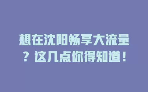 想在沈阳畅享大流量？这几点你得知道！