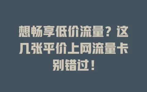 想畅享低价流量？这几张平价上网流量卡别错过！