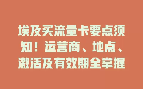 埃及买流量卡要点须知!运营商、地点、激活及有效期全掌握