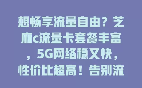 想畅享流量自由？芝麻c流量卡套餐丰富，5G网络稳又快，性价比超高！告别流量困扰，开启数字精彩生活