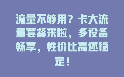 流量不够用？卡大流量套餐来啦，多设备畅享，性价比高还稳定！