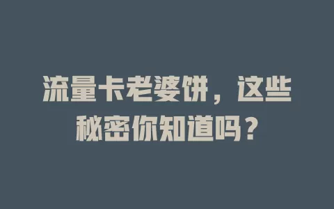 流量卡老婆饼，这些秘密你知道吗？