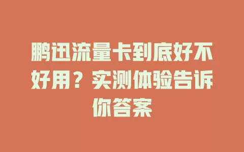 鹏迅流量卡到底好不好用？实测体验告诉你答案