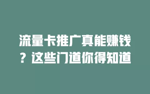 流量卡推广真能赚钱？这些门道你得知道