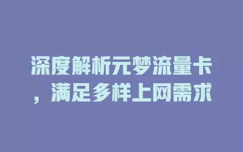 深度解析元梦流量卡，满足多样上网需求